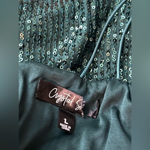 Crystal Sky emerald green sequin Mini Dress Cocktail Party Sexy Elegant L NWT - Picture 9 of 16